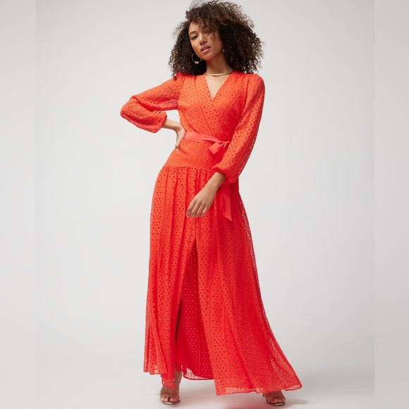 NWT WHBM Long-Sleeve Eyelet Maxi Dress - Picture 2 of 5